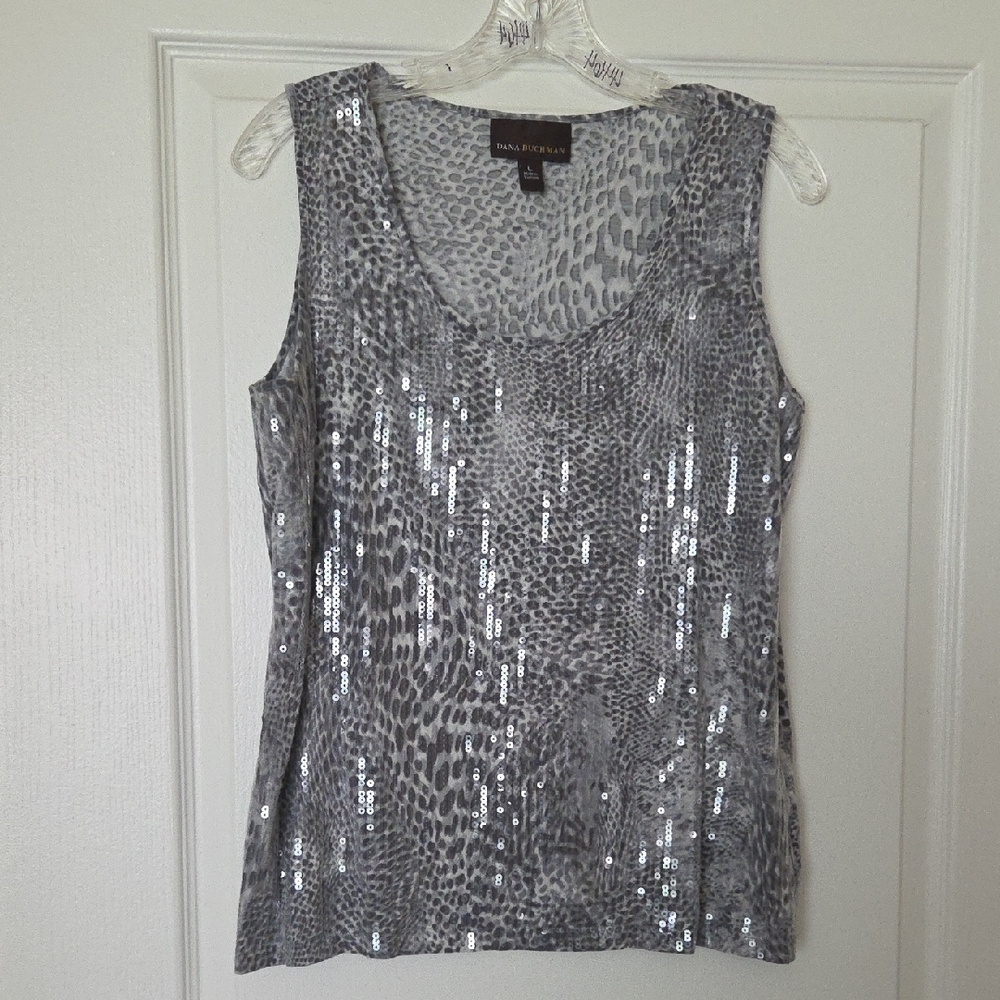 Dana Buchman Silver Sequin Sleeveless Tank Top